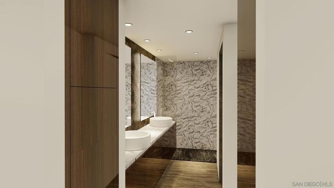 Bathroom, Interior, Recessed Lighting, Wood Texture Flooring
