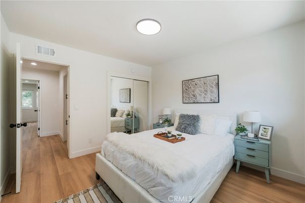Bedroom, Interior, Recessed Lighting, Wood Texture Flooring