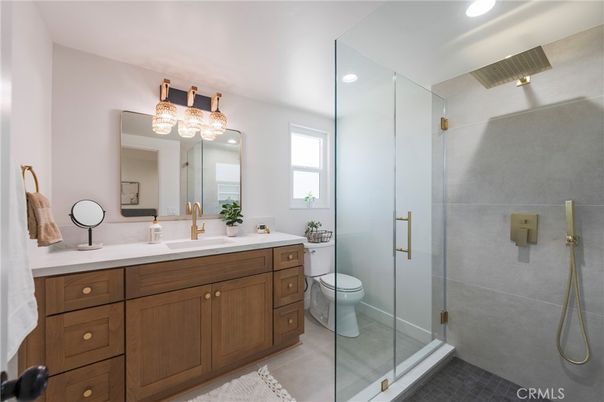 Bathroom, Dual Sink Vanities, Glass Shower, Interior, Recessed Lighting