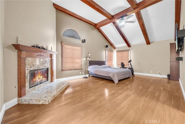 Bedroom, Fireplace, Interior, Wooden Beams, Wood Texture Flooring