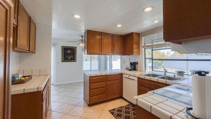 Interior, Kitchen, Recessed Lighting, Tile Countertops