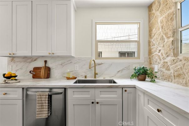 Interior, Kitchen, Marble Walls, Stainless Steel Appliances, Stone Walls