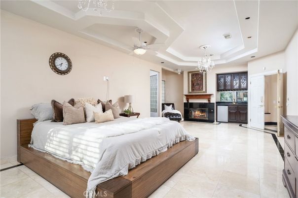 Bedroom, Chandelier, Fireplace, Interior, Recessed Lighting