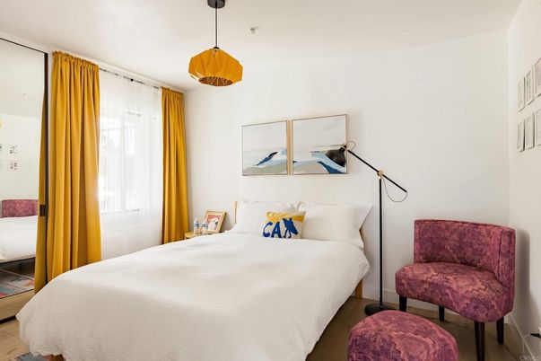Bedroom, Interior, Pendant Lights, Wood Texture Flooring