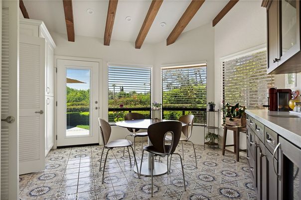 Dining room, Interior, Recessed Lighting, Wooden Beams