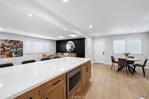 Dining room, Interior, Recessed Lighting, Wood Texture Flooring