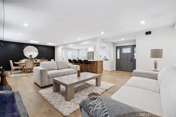 Dining room, Interior, Kitchen, Living room, Recessed Lighting, Wood Texture Flooring