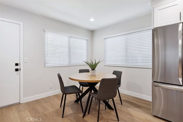 Dining room, Interior, Recessed Lighting, Wood Texture Flooring