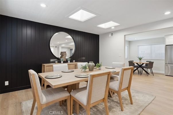 Dining room, Interior, Recessed Lighting, Wood Texture Flooring