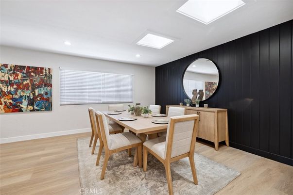 Dining room, Interior, Recessed Lighting, Wood Texture Flooring