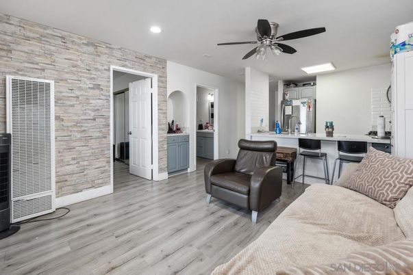 Interior, Recessed Lighting, Stone Walls, Wood Texture Flooring