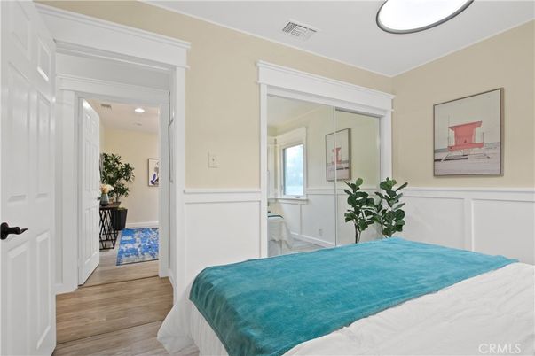 Bedroom, Interior, Recessed Lighting, Wood Texture Flooring