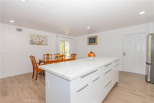 Dining room, Interior, Kitchen, Recessed Lighting, Wood Texture Flooring