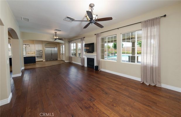Empty room, Fireplace, Interior, Kitchen, Wood Texture Flooring