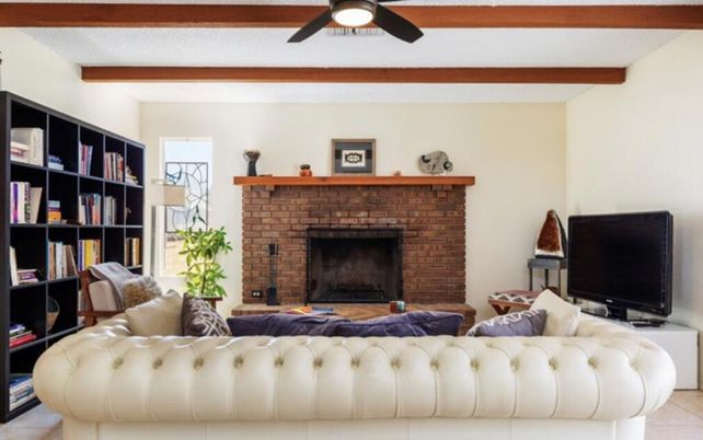 Fireplace, Interior, Living room, Stone Walls, Wooden Beams