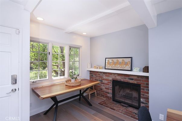 Fireplace, Interior, Recessed Lighting, Wood Texture Flooring