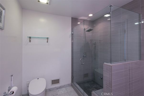Bathroom, Glass Shower, Interior, Marble, Recessed Lighting