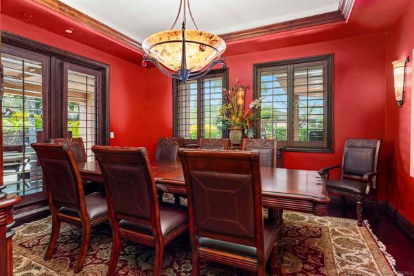 Dining room, Interior, Pendant Lights, Wood Texture Flooring