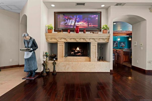 Fireplace, Interior, Recessed Lighting, Wood Texture Flooring