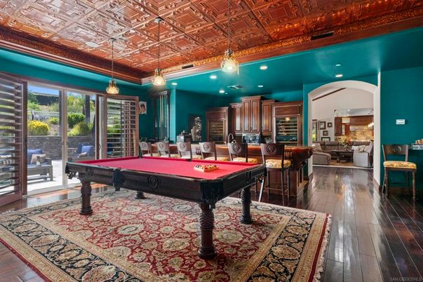 Billiard Table, Game Room, Interior, Kitchen, Pendant Lights, Recessed Lighting, Wood Texture Flooring