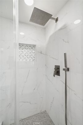 Bathroom, Glass Shower, Interior, Marble Walls, Recessed Lighting