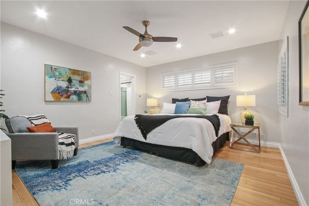 Bedroom, Interior, Recessed Lighting, Wood Texture Flooring
