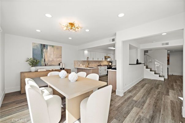 Dining room, Interior, Kitchen, Recessed Lighting, Wood Texture Flooring