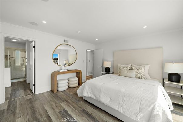 Bedroom, Interior, Recessed Lighting, Wood Texture Flooring