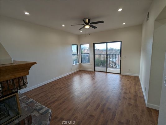 Empty room, Fireplace, Interior, Recessed Lighting, Wood Texture Flooring