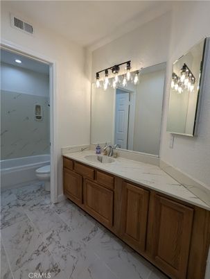 Bathroom, Dual Sink Vanities, Interior, Marble, Recessed Lighting