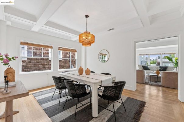 Dining room, Interior, Living room, Pendant Lights, Wood Texture Flooring