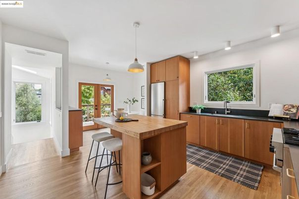 Interior, Kitchen, Pendant Lights, Stainless Steel Appliances, Wood Texture Flooring