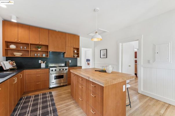 Interior, Kitchen, Pendant Lights, Stainless Steel Appliances, Wood Texture Flooring