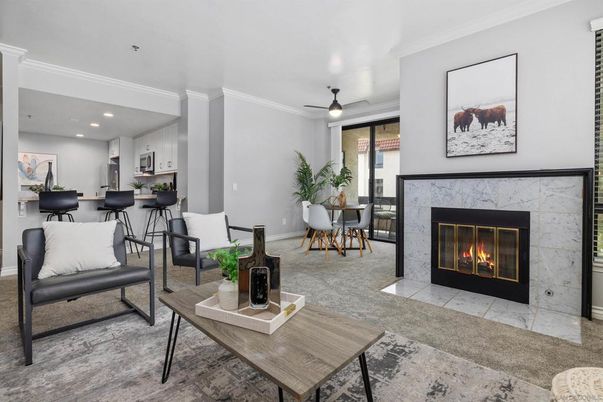 Dining room, Fireplace, Interior, Kitchen, Living room, Recessed Lighting