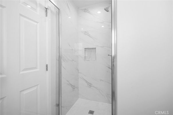 Bathroom, Glass Shower, Interior, Marble Walls, Recessed Lighting