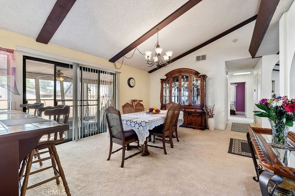 Chandelier, Dining room, Interior, Wooden Beams