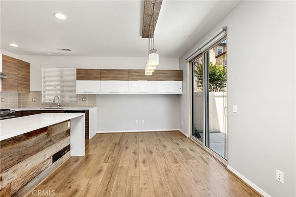 Interior, Kitchen, Pendant Lights, Recessed Lighting, Wooden Beams, Wood Texture Flooring