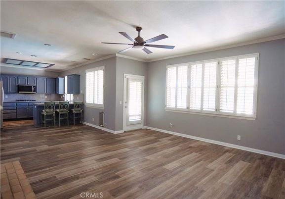 Empty room, Interior, Kitchen, Recessed Lighting, Wood Texture Flooring