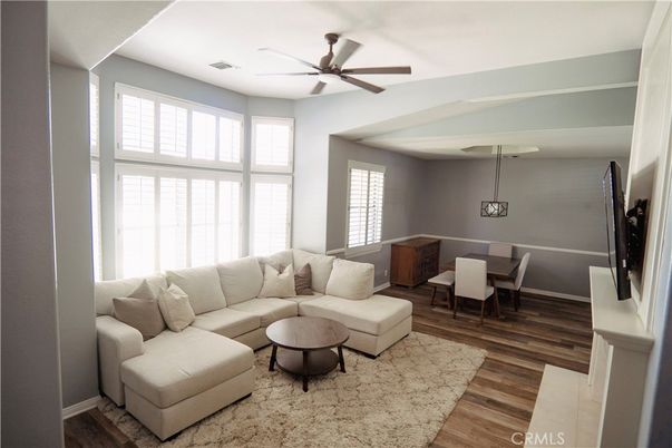 Dining room, Interior, Living room, Pendant Lights, Wood Texture Flooring