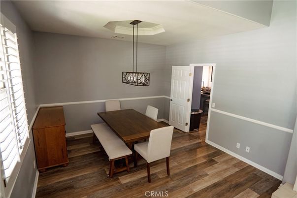 Dining room, Interior, Pendant Lights, Wood Texture Flooring