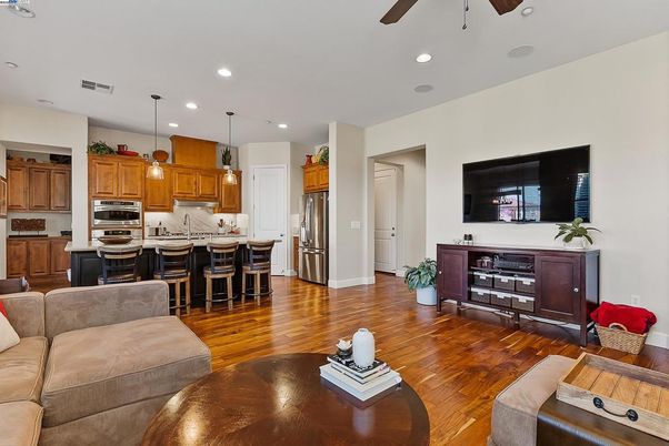 Interior, Kitchen, Living room, Pendant Lights, Recessed Lighting, Stainless Steel Appliances, Wood Texture Flooring