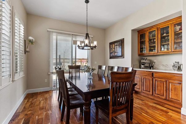 Chandelier, Dining room, Interior, Wood Texture Flooring