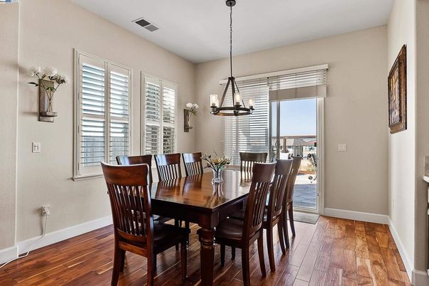 Chandelier, Dining room, Interior, Pendant Lights, Wood Texture Flooring