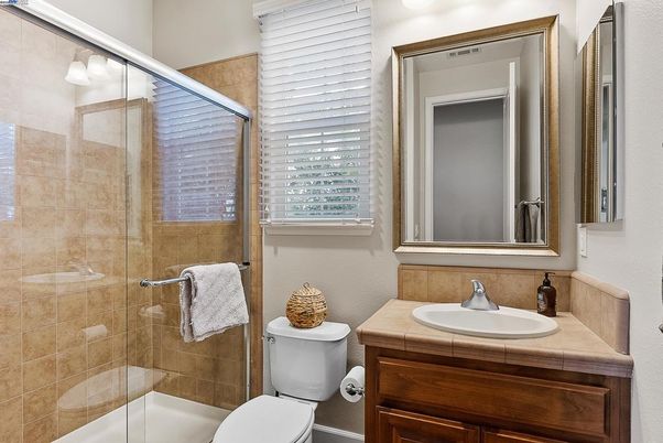 Bathroom, Glass Shower, Interior, Tile Countertops