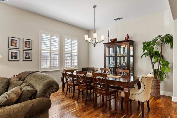 Chandelier, Dining room, Interior, Wood Texture Flooring