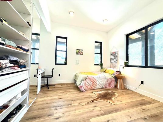 Bedroom, Interior, Recessed Lighting, Wood Texture Flooring