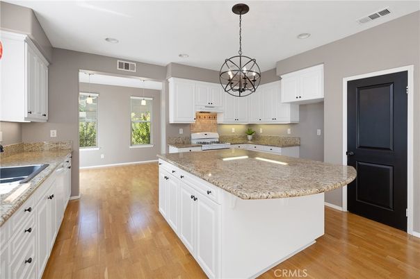 Chandelier, Interior, Kitchen, Pendant Lights, Recessed Lighting, Wood Texture Flooring