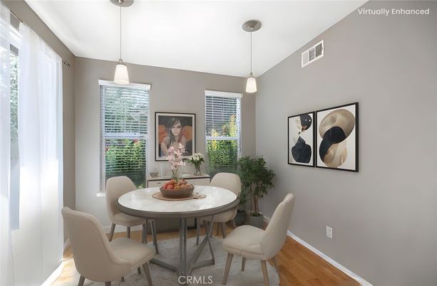 Dining room, Interior, Pendant Lights, Wood Texture Flooring
