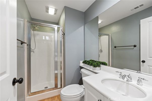 Bathroom, Glass Shower, Interior, Wood Texture Flooring