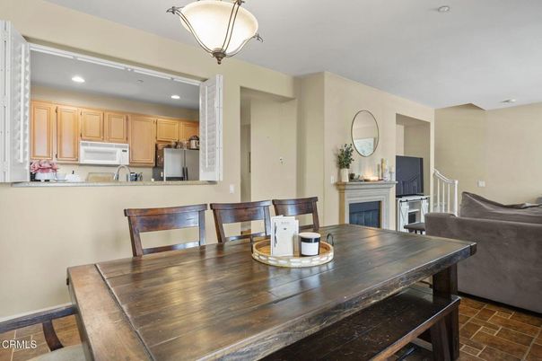Dining room, Fireplace, Interior, Kitchen, Recessed Lighting